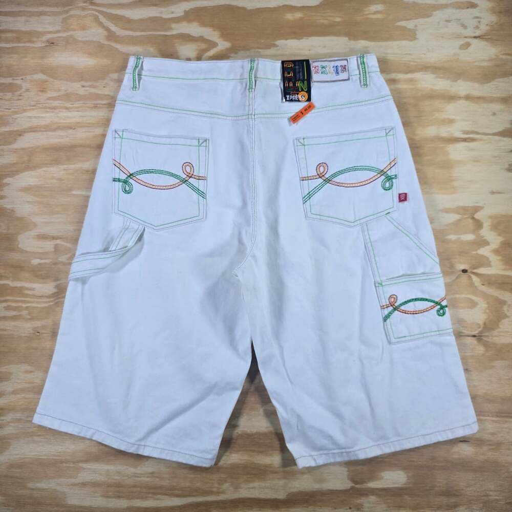 Y2K Brooklyn Xpress White Denim Baggy Carpenter Jorts Size 36